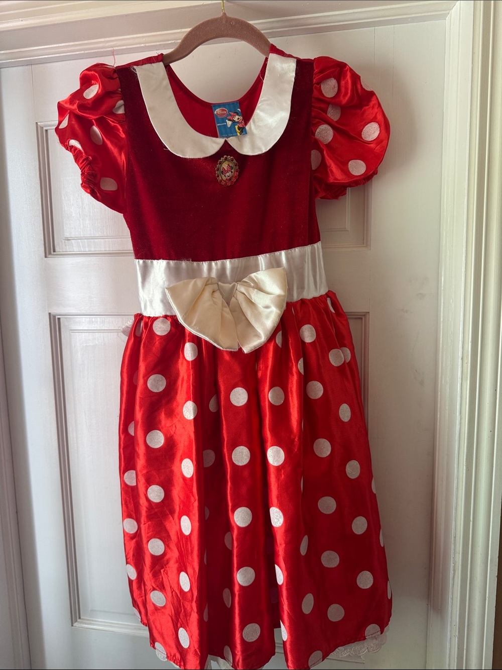 Disney Red Polka Dot Kids Costume Dress with White Bow